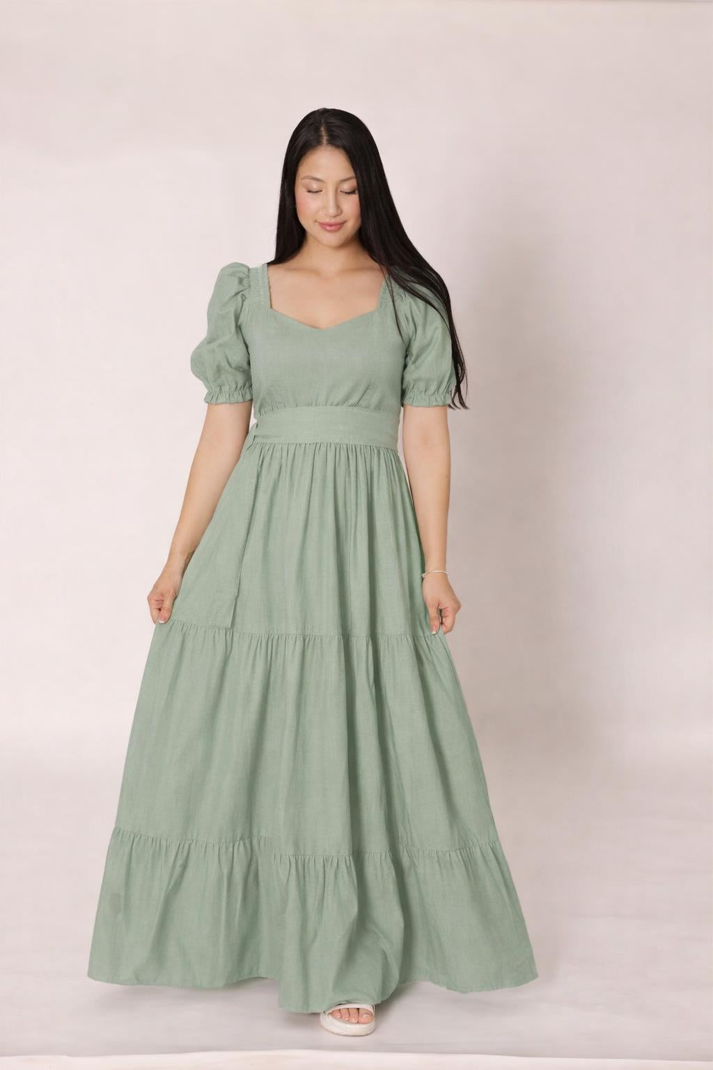 Vestido largo con cinturón de amarrar Ref. 7115