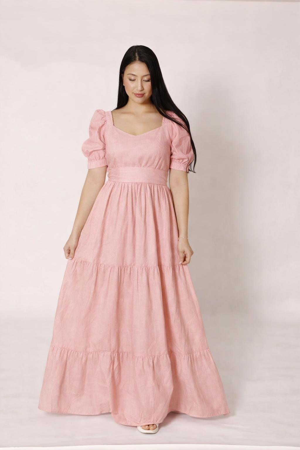 Vestido largo con cinturón de amarrar Ref. 7115